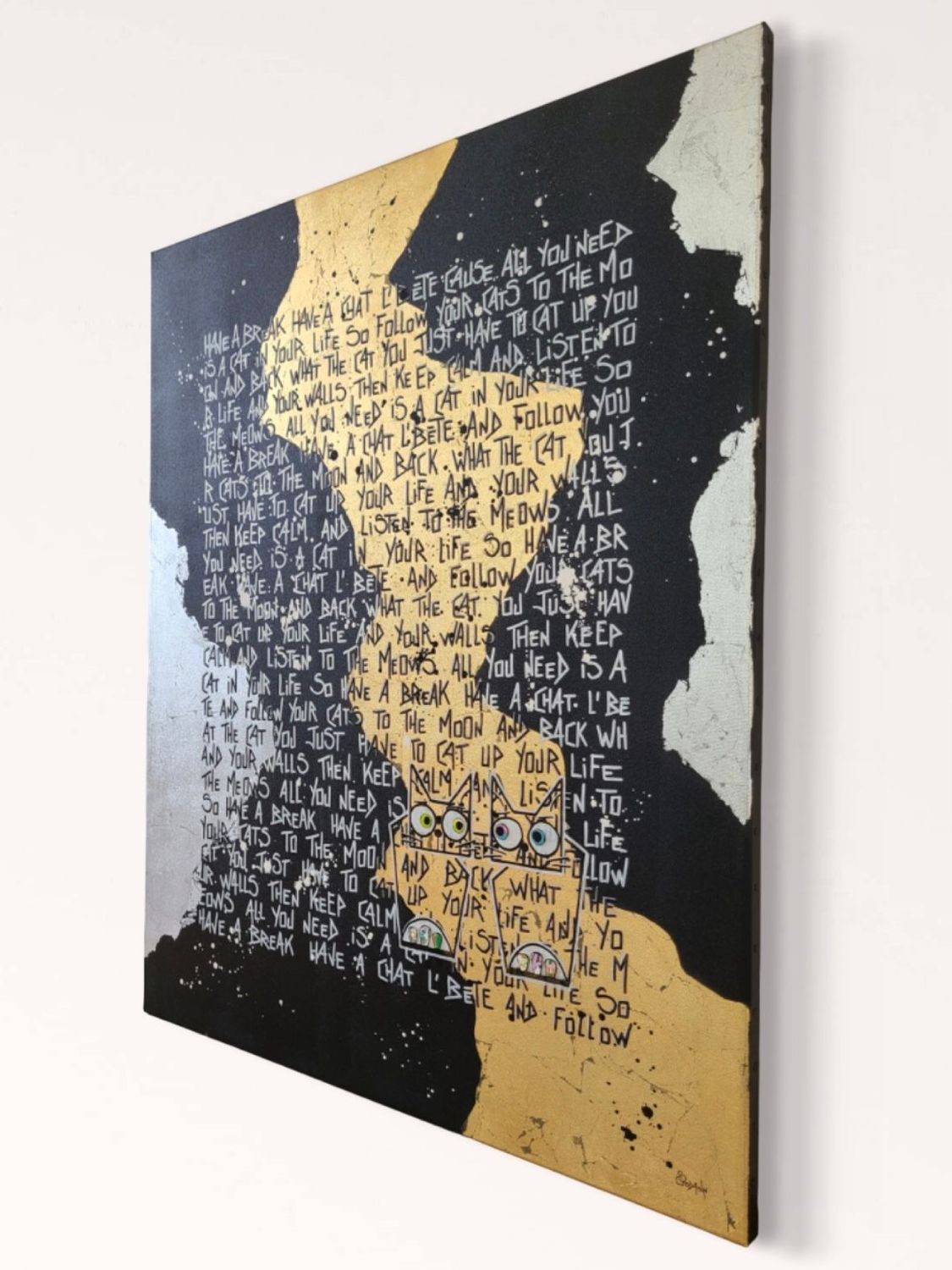 Tableau de Stephanie Godann a pour titre You're my one cat style street art dim : Stephanie Godannprix:1000