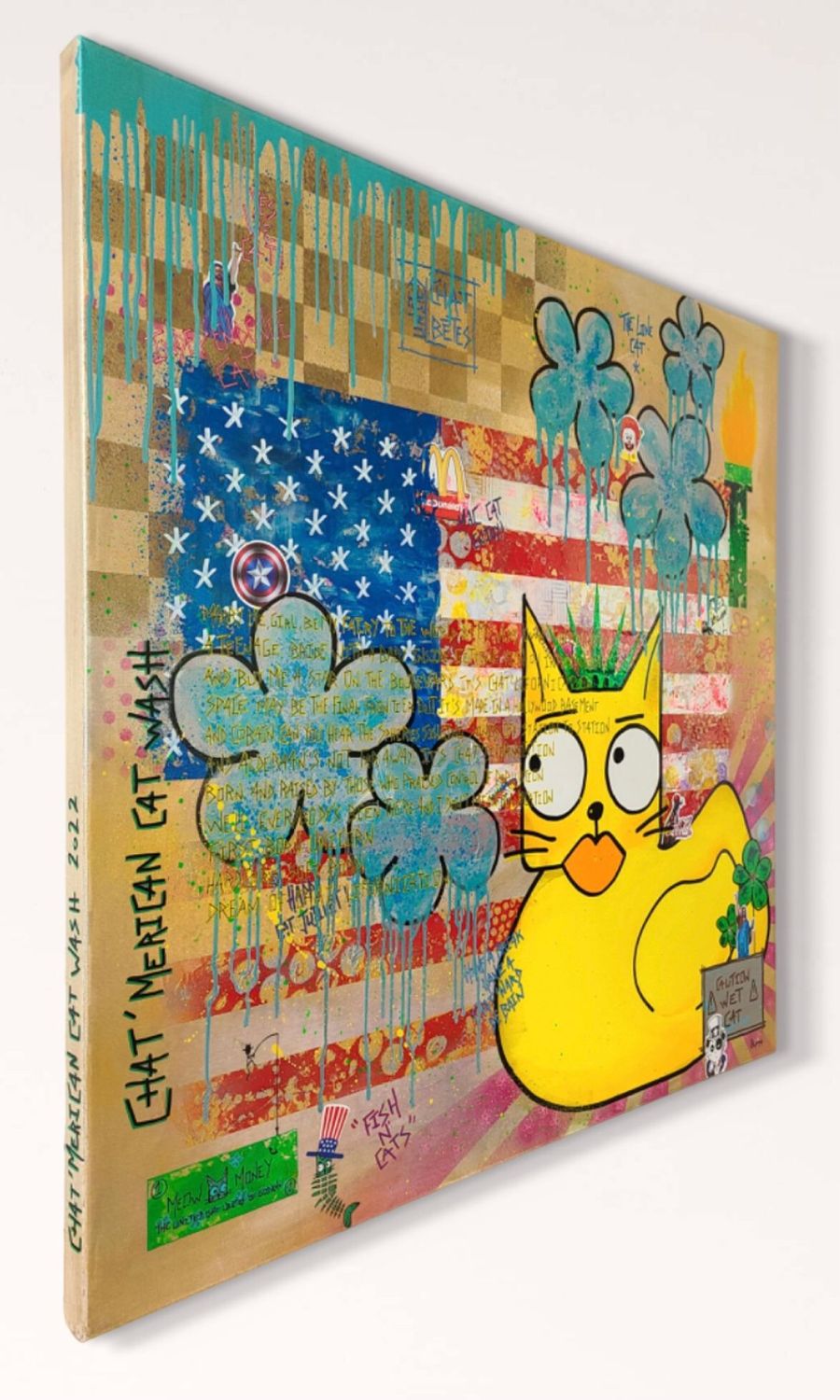 Tableau de Stephanie Godann a pour titre Chat'merican Cat Wash style street art dim : Stephanie Godannprix:850