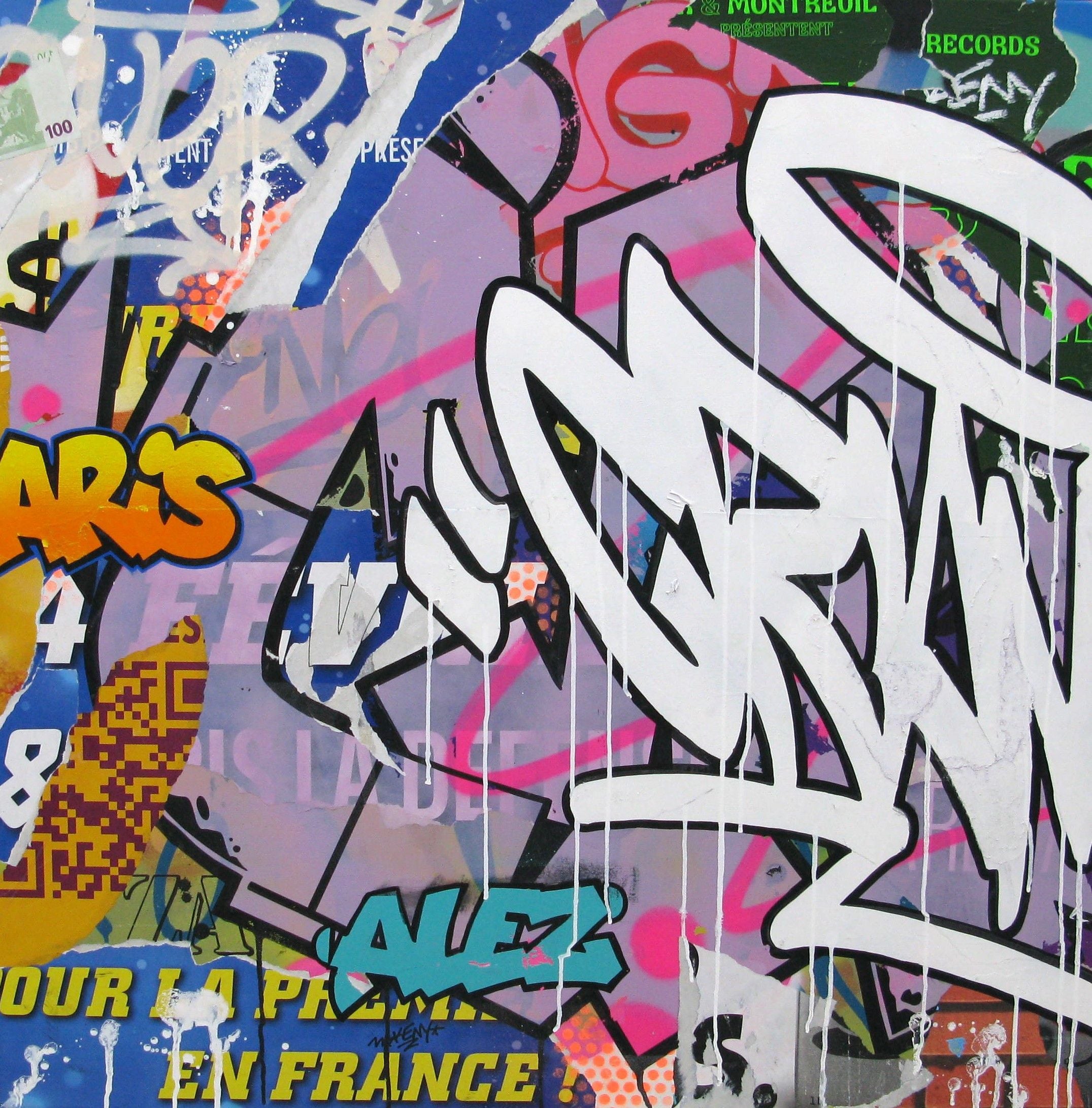 Tableau de KENY a pour titre I NEED MONEY style graffiti, street art dim : KENYprix:800