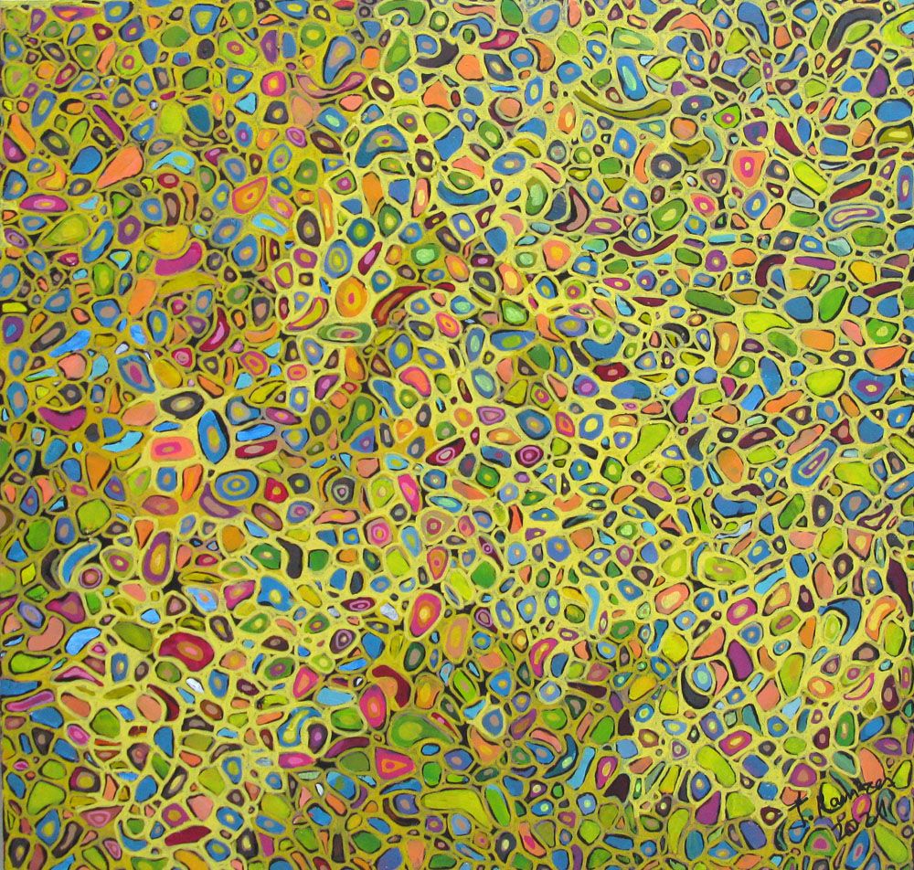 Tableau de JAVIER RAMIREZ a pour titre MICROMONDE 2 style abstrait dim : JAVIER RAMIREZprix: