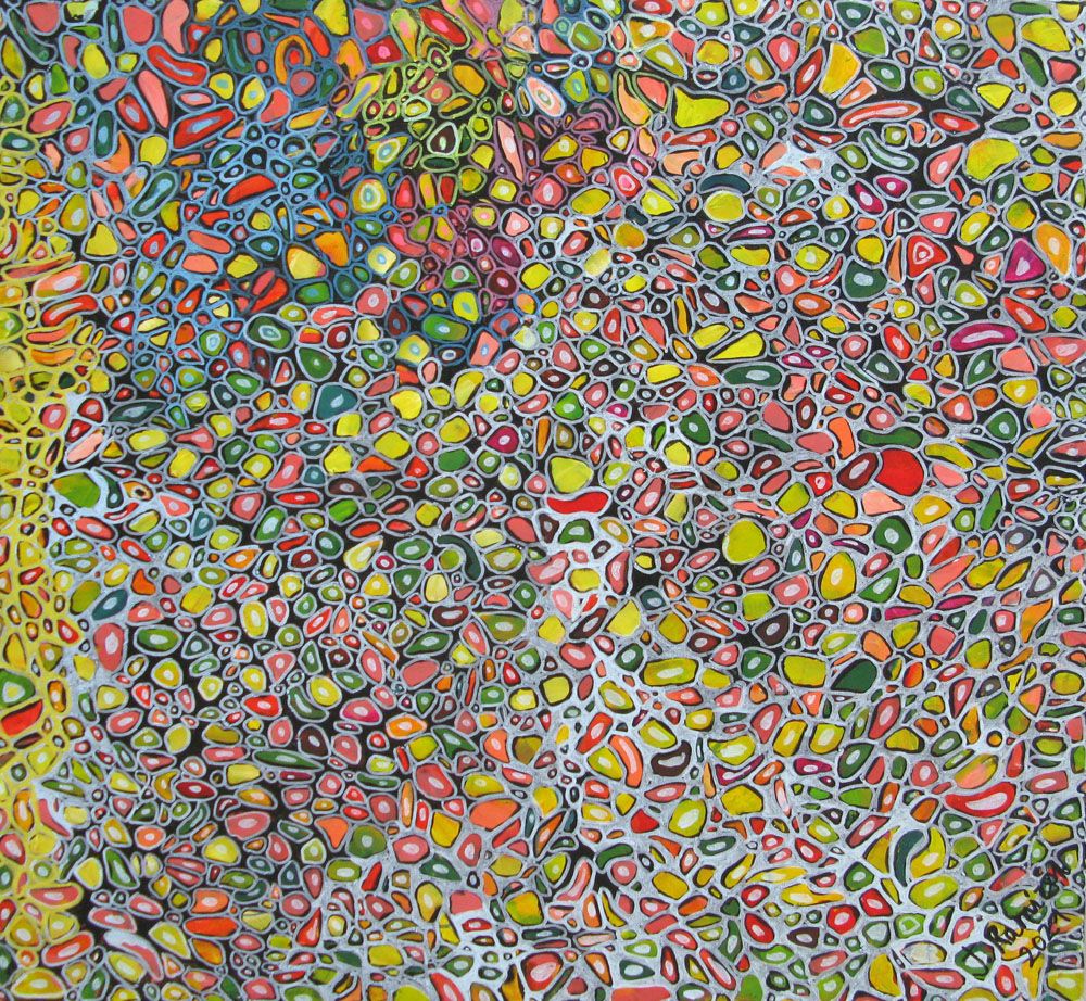 Tableau de JAVIER RAMIREZ a pour titre MICROMONDE 4 style abstrait dim : JAVIER RAMIREZprix: