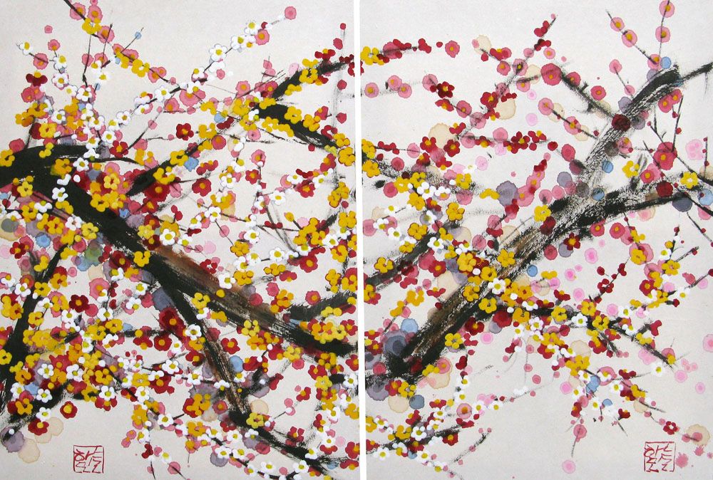 Tableau de JEONG MIN LEE a pour titre DYPTIQUE EPANOUISSEMENT style graphique dim : JEONG MIN LEEprix:900