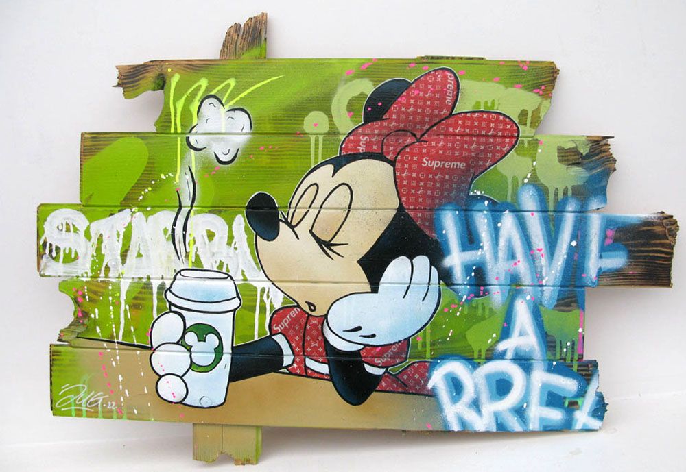 Tableau de JUG a pour titre HAVE A BREAK style street pop art dim : JUGprix:
