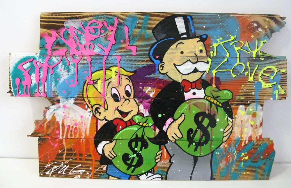 Tableau de JUG a pour titre MONEY FAMILY style street pop art dim : JUGprix:350
