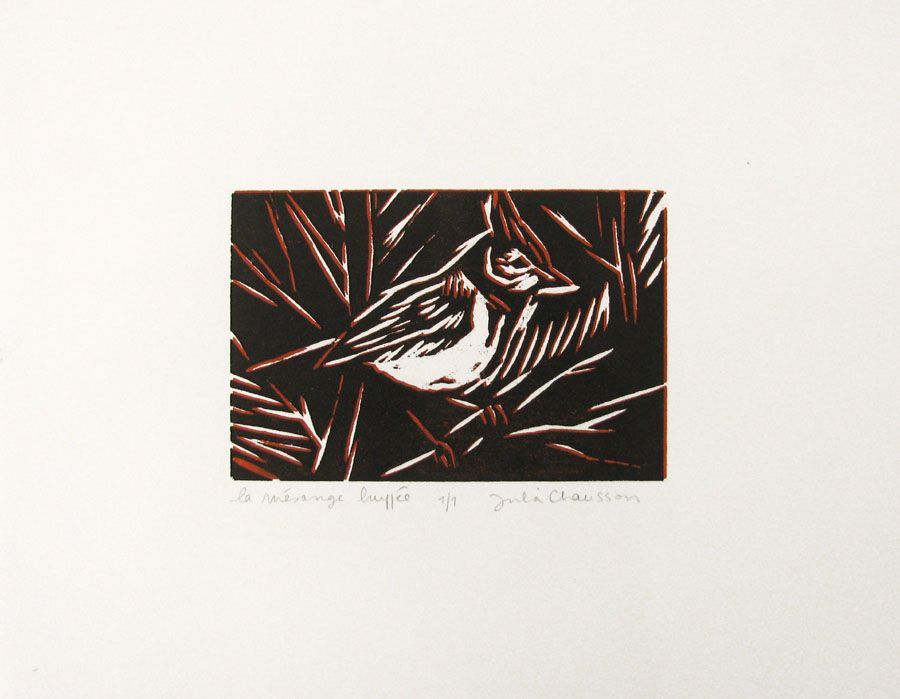 Editions d'art de JULIA CHAUSSON a pour titre LA MÉSANGE HUPPÉE style figuratif dim : JULIA CHAUSSONprix:65