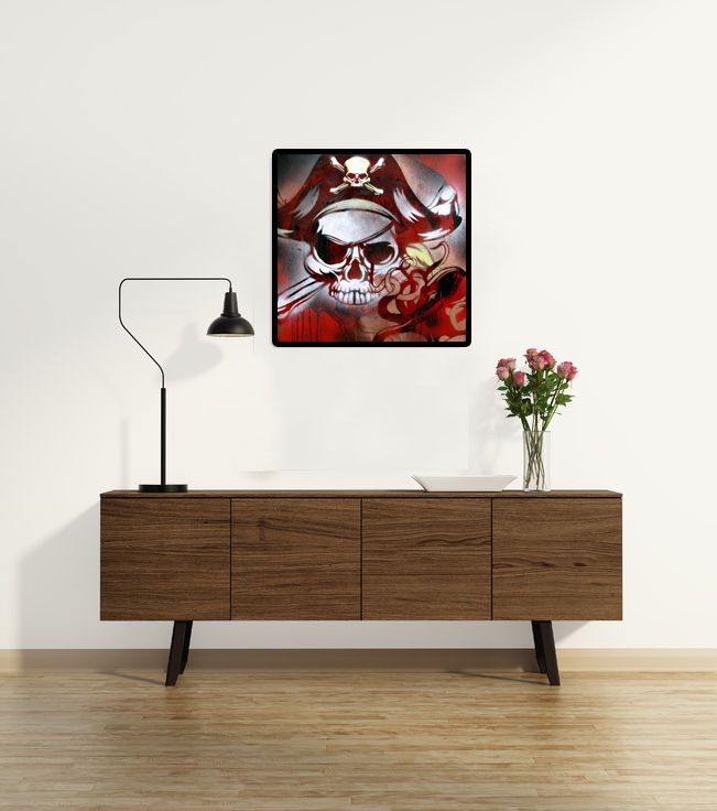 Tableau de KARO TRASS a pour titre PORTRAIT DE PIRATE style street pop art, street art dim : KARO TRASSprix:350