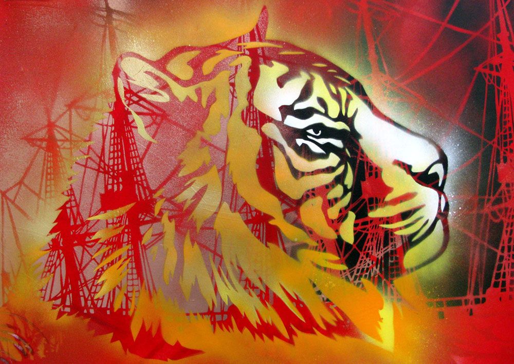 Tableau de KARO TRASS a pour titre CHAVOYAGE style street pop art, street art dim : KARO TRASSprix:350