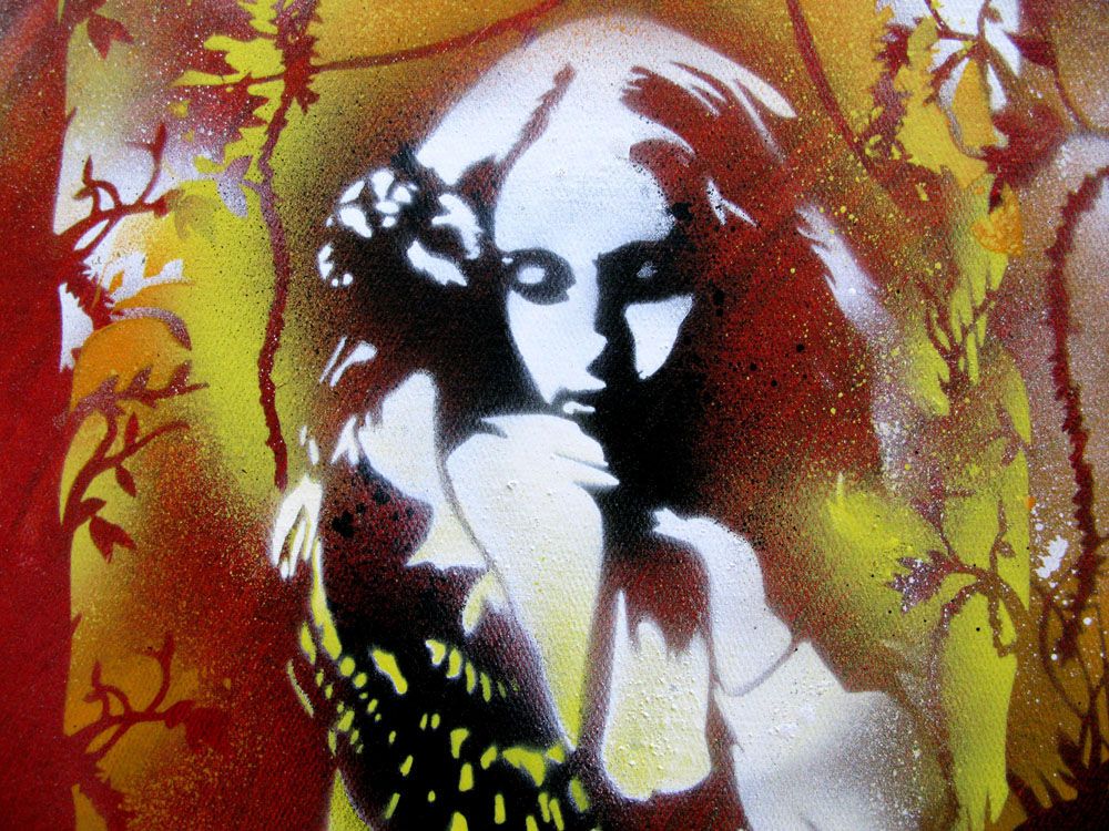 Tableau de KARO TRASS a pour titre PUIT DE LUMIERE style street pop art, street art dim : KARO TRASSprix:500