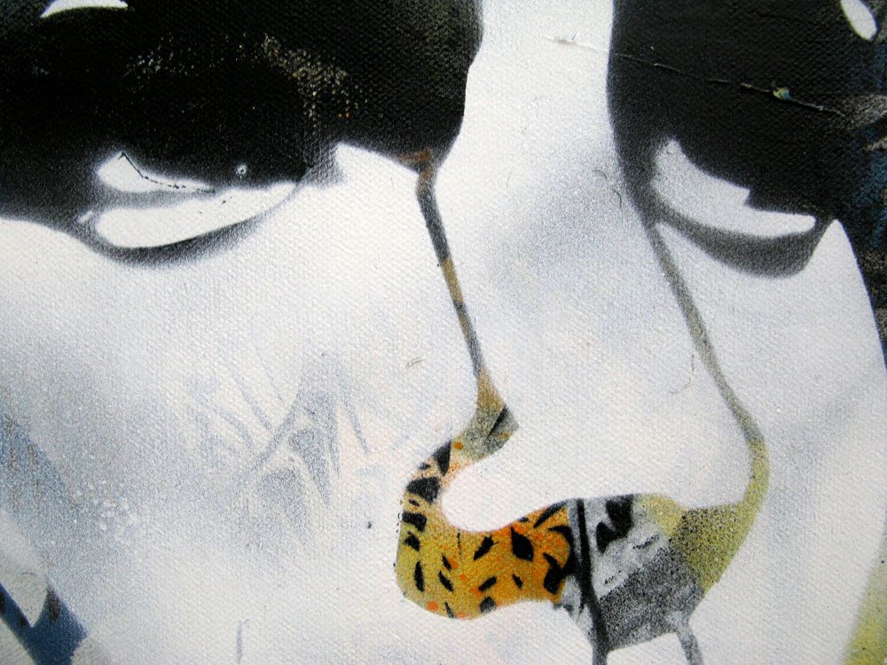 Tableau de KARO TRASS a pour titre PONT D'ATTACHE style street pop art, street art dim : KARO TRASSprix:350