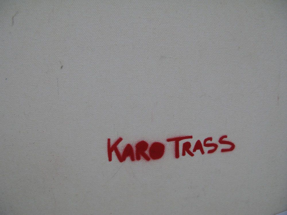 Tableau de KARO TRASS a pour titre PONT D'ATTACHE style street pop art, street art dim : KARO TRASSprix:350