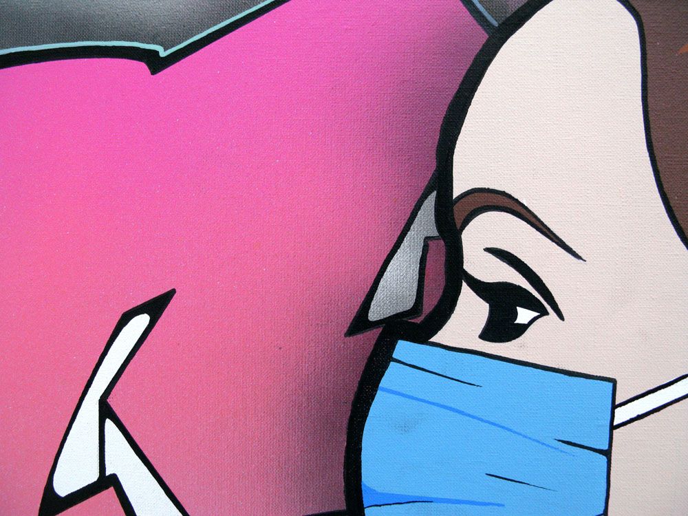 Tableau de KENY a pour titre FUCK COVID style graffiti, street pop art dim : KENYprix:700