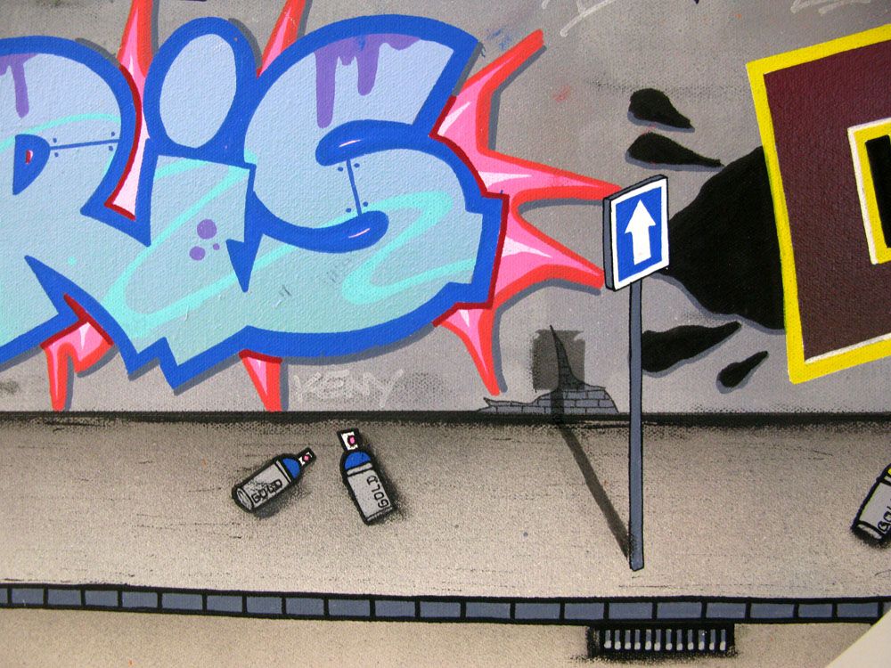 Tableau de KENY a pour titre THE WALL style graffiti, street art dim : KENYprix:300