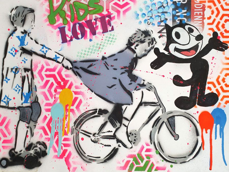 Editions d'art de SARA CHELOU a pour titre KIDS LOVE style street pop art, street art dim : SARA CHELOUprix:70