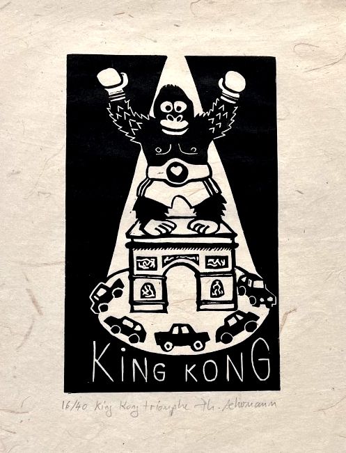 Editions d'art de PHILIPPE ACHERMANN a pour titre KING KONG TRIOMPHE style figuratif, graphique dim : PHILIPPE ACHERMANNprix:40