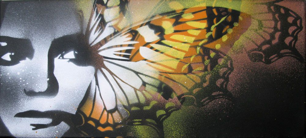 Tableau de KARO TRASS a pour titre Butterfly style street pop art, street art dim : KARO TRASSprix:120