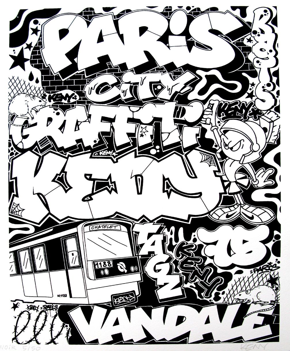 Editions d'art de KENY a pour titre PARIS CITY - BLACK style street pop art dim : KENYprix:70