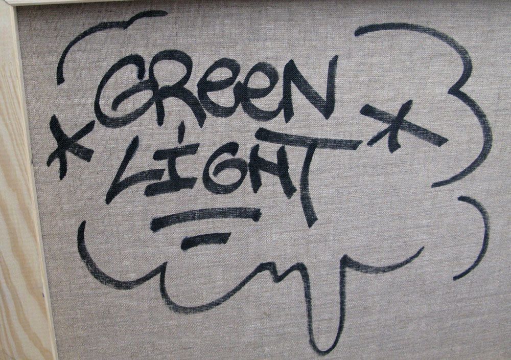 Tableau de KENY a pour titre Green light style graffiti, street art dim : KENYprix:1000