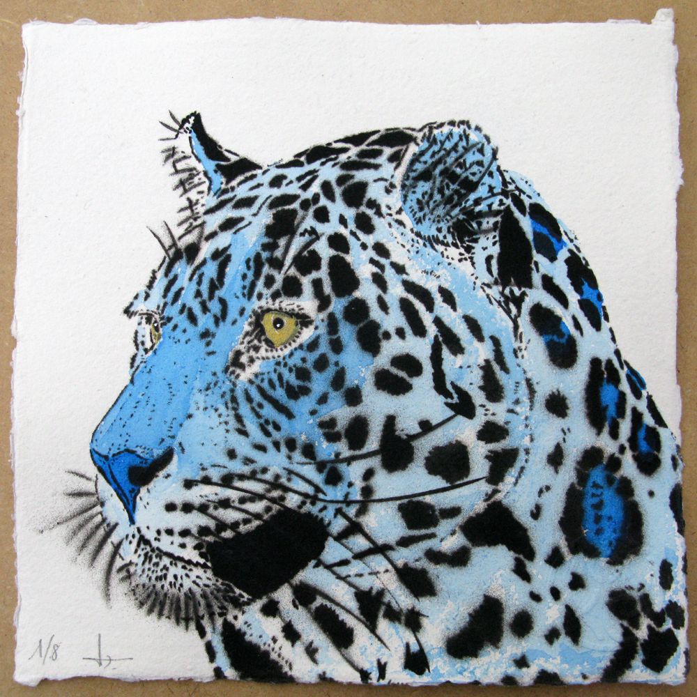 Dessin de MOSKO a pour titre LEOPARD BLEU style figuratif dim : MOSKOprix:220