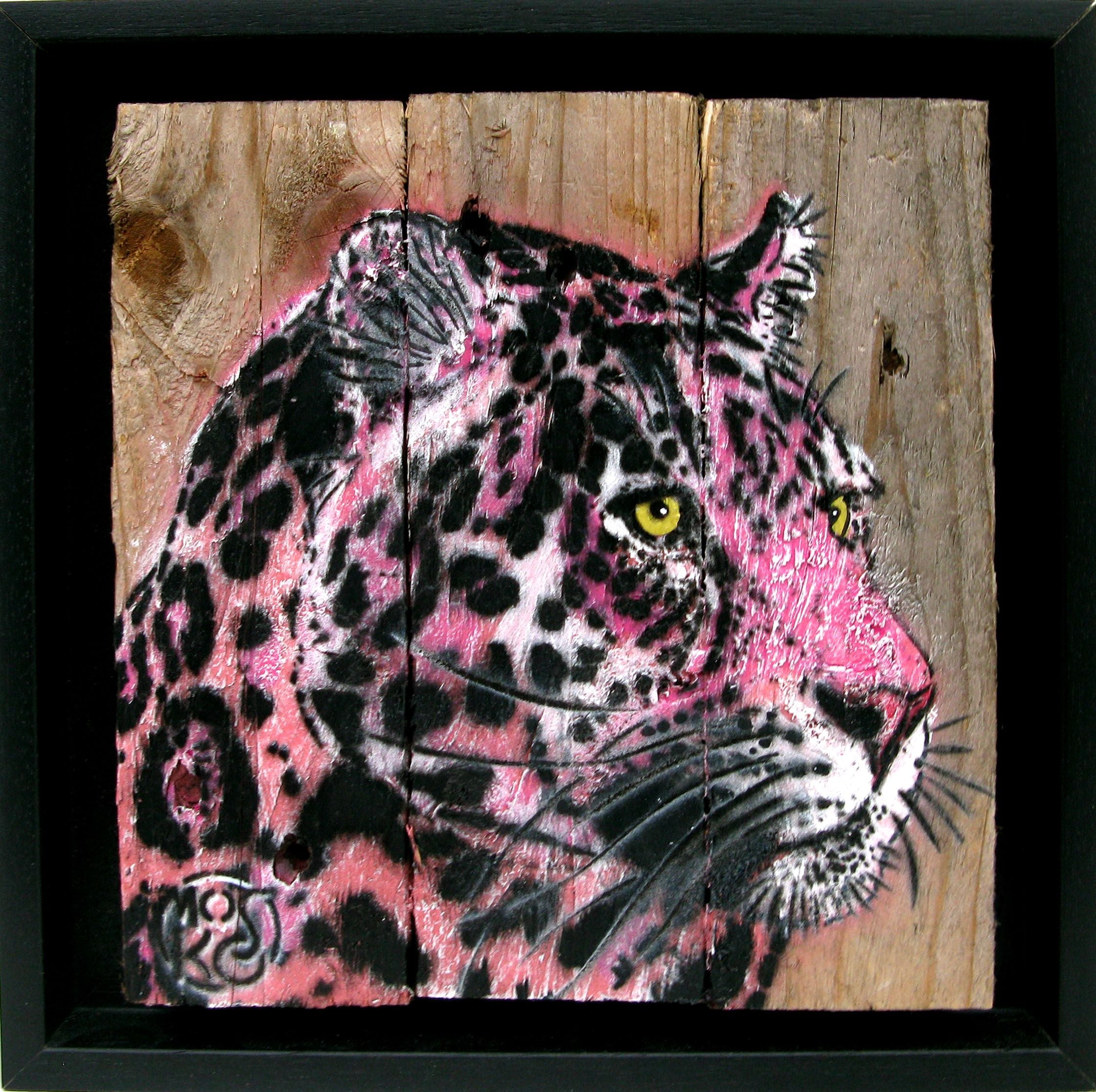 Tableau de MOSKO a pour titre LEOPARD ROSE style figuratif dim : MOSKOprix:420