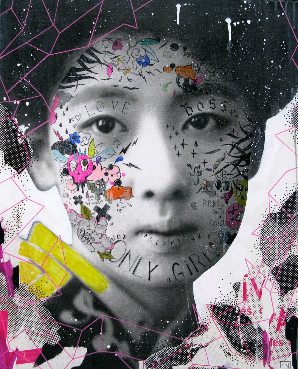 Tableau de LN LE PAPE a pour titre NOT ONLY A GIRL style street art dim : LN LE PAPEprix:650