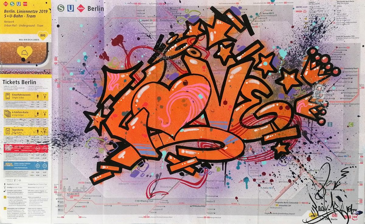 Dessin de LADY K a pour titre LOVE SUR BERLIN style street pop art dim : LADY Kprix:250