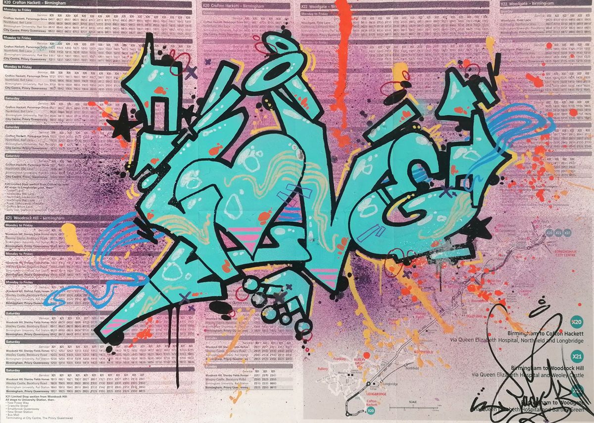 Dessin de LADY K a pour titre LOVE UK LAVENDER style street pop art dim : LADY Kprix:400