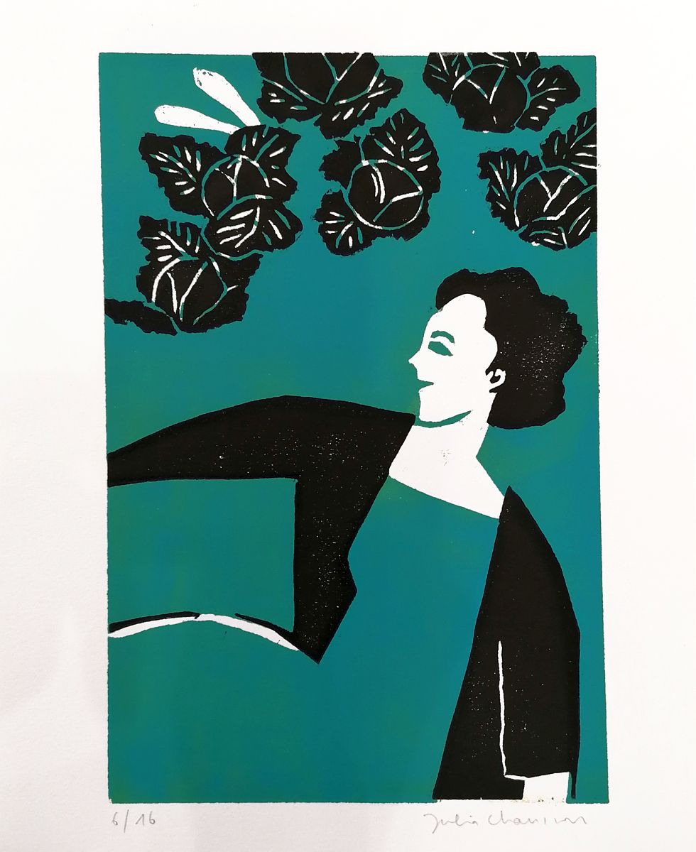 Editions d'art de JULIA CHAUSSON a pour titre LAPIN PENSANT style figuratif dim : JULIA CHAUSSONprix:65