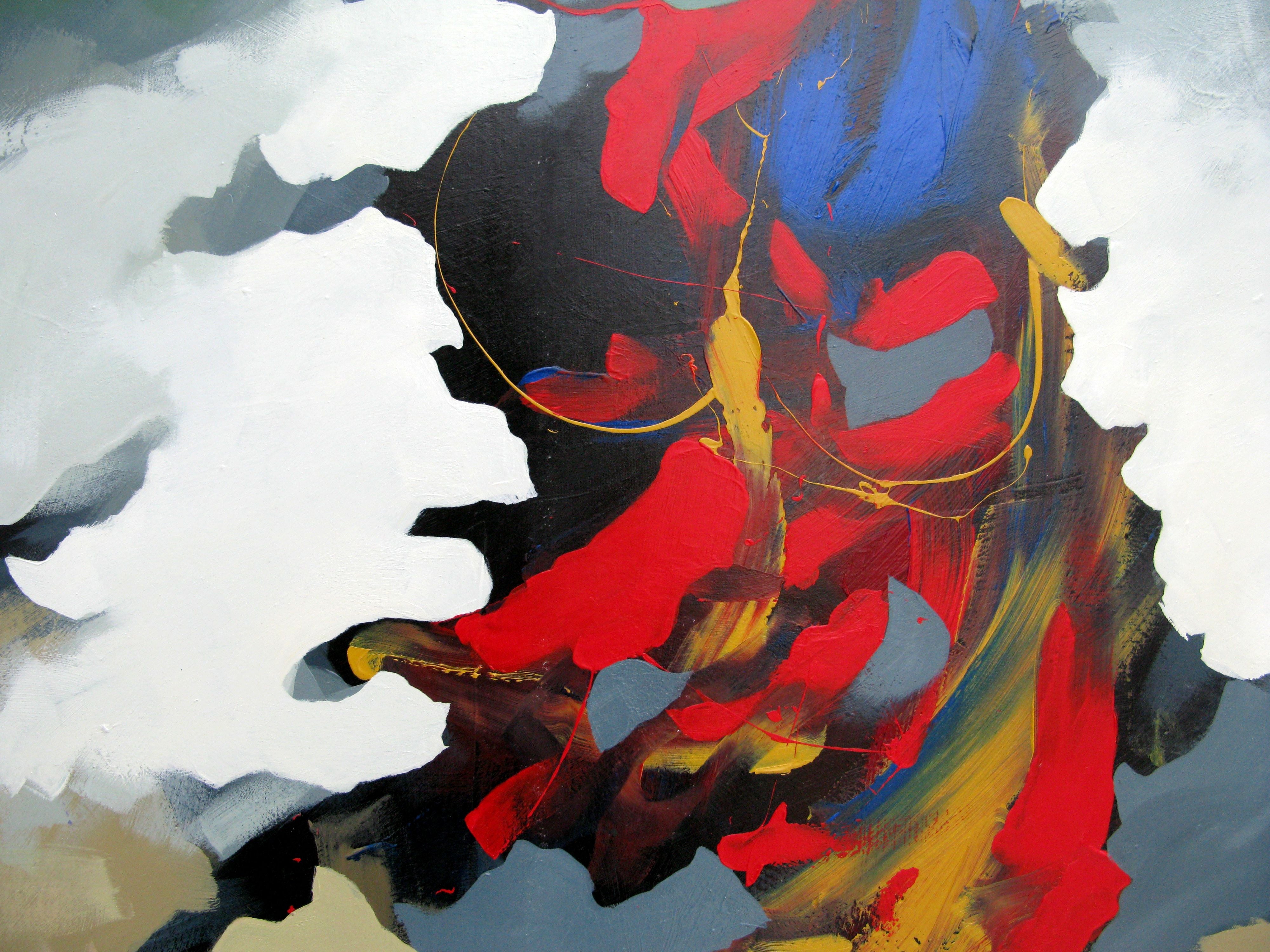 Tableau de BRUNEAU a pour titre Le chapeau rouge de crétakano style abstrait dim : BRUNEAUprix:850
