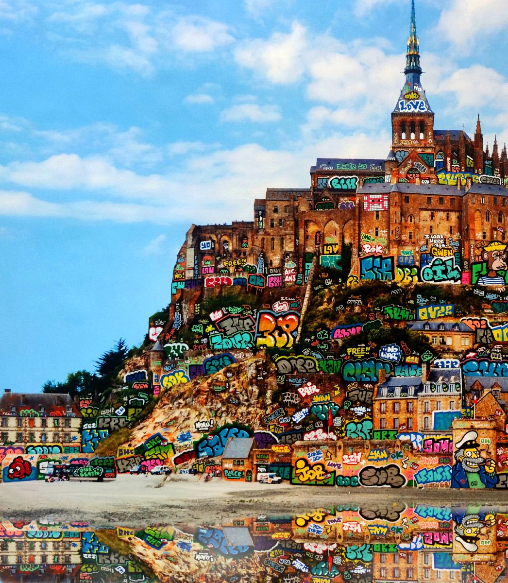 Editions d'art de BLACH a pour titre Les pêcheurs du Mont saint Michel style street art dim : BLACHprix:100