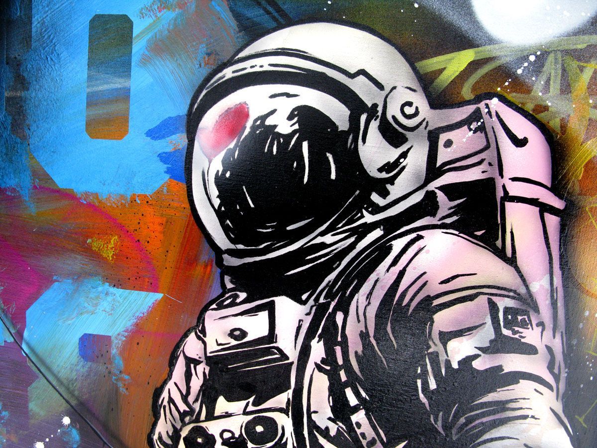 Tableau de JUG a pour titre LOVE SPACE style street pop art, street art dim : JUGprix:900