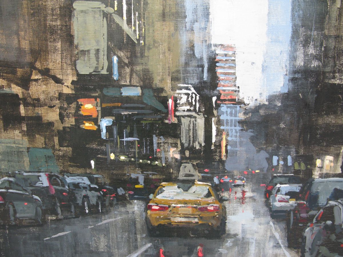 Tableau de ADRIEN FAVEAU a pour titre Manhattan Rain style figuratif, graphique dim : ADRIEN FAVEAUprix:3200