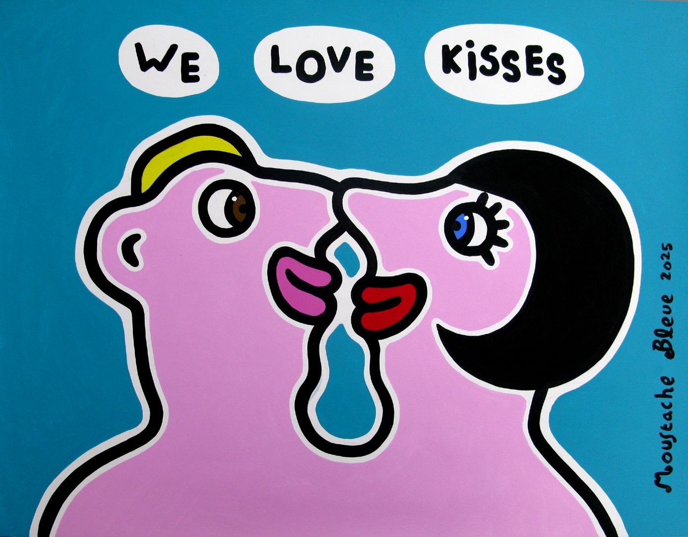 Dessin de MOUSTACHE BLEUE a pour titre We love kisses style figuratif dim : MOUSTACHE BLEUEprix:120