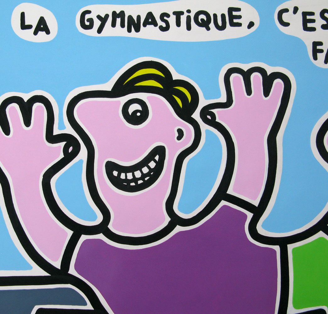 Dessin de MOUSTACHE BLEUE a pour titre La gymnastique c'est fantastique ! style figuratif dim : MOUSTACHE BLEUEprix:120