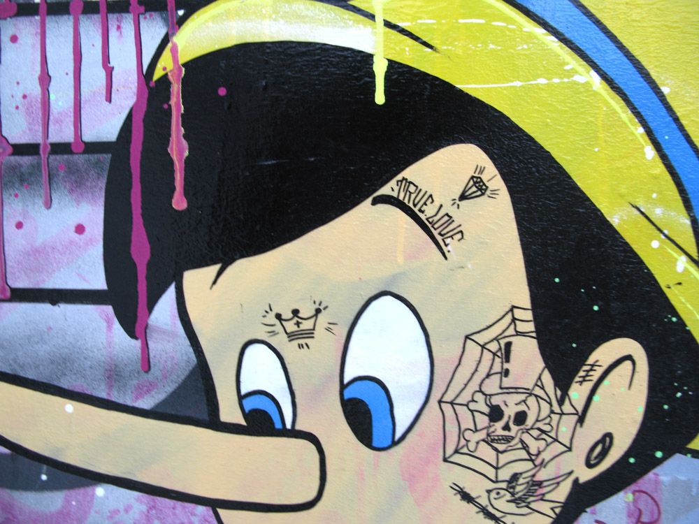 Tableau de JUG a pour titre MYTHOCCHIO style street pop art dim : JUGprix:700