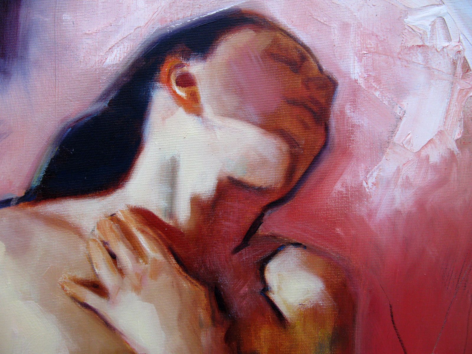 Tableau de NAWEL AUBERT a pour titre L'ETREINTE style figuratif dim : NAWEL AUBERTprix:1400