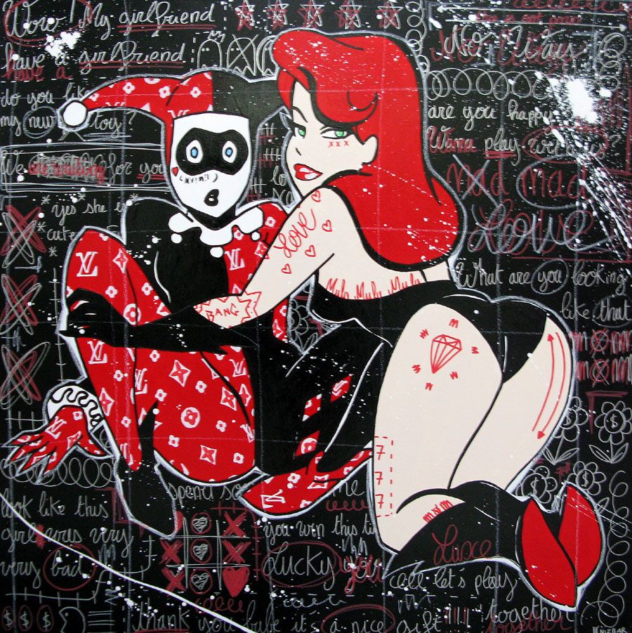 Tableau de ONIZBAR a pour titre MY GIRLFRIEND HAVE A GIRLFRIEND style street pop art dim : ONIZBARprix:850