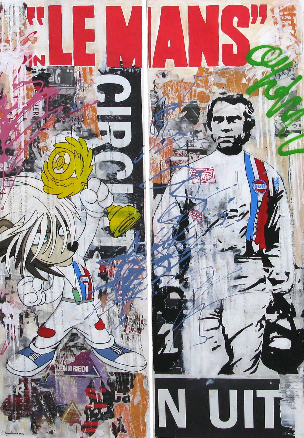Tableau de PATRICIA GADISSEUR a pour titre LE MANS DYPTIQUE style figuratif dim : PATRICIA GADISSEURprix: