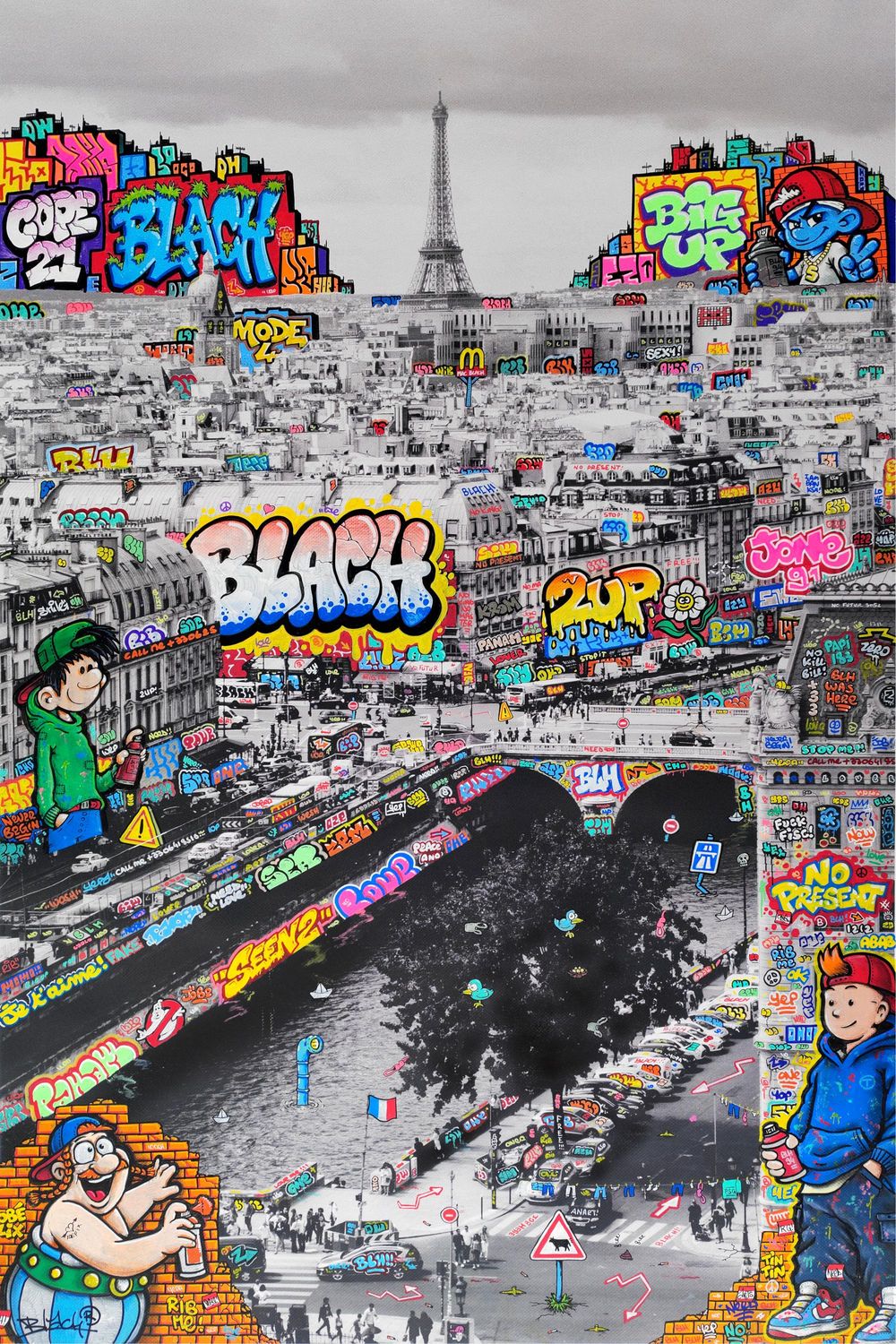 Editions d'art de BLACH a pour titre Paris Bande déssinée Vertical XL style graffiti, street art dim : BLACHprix:220