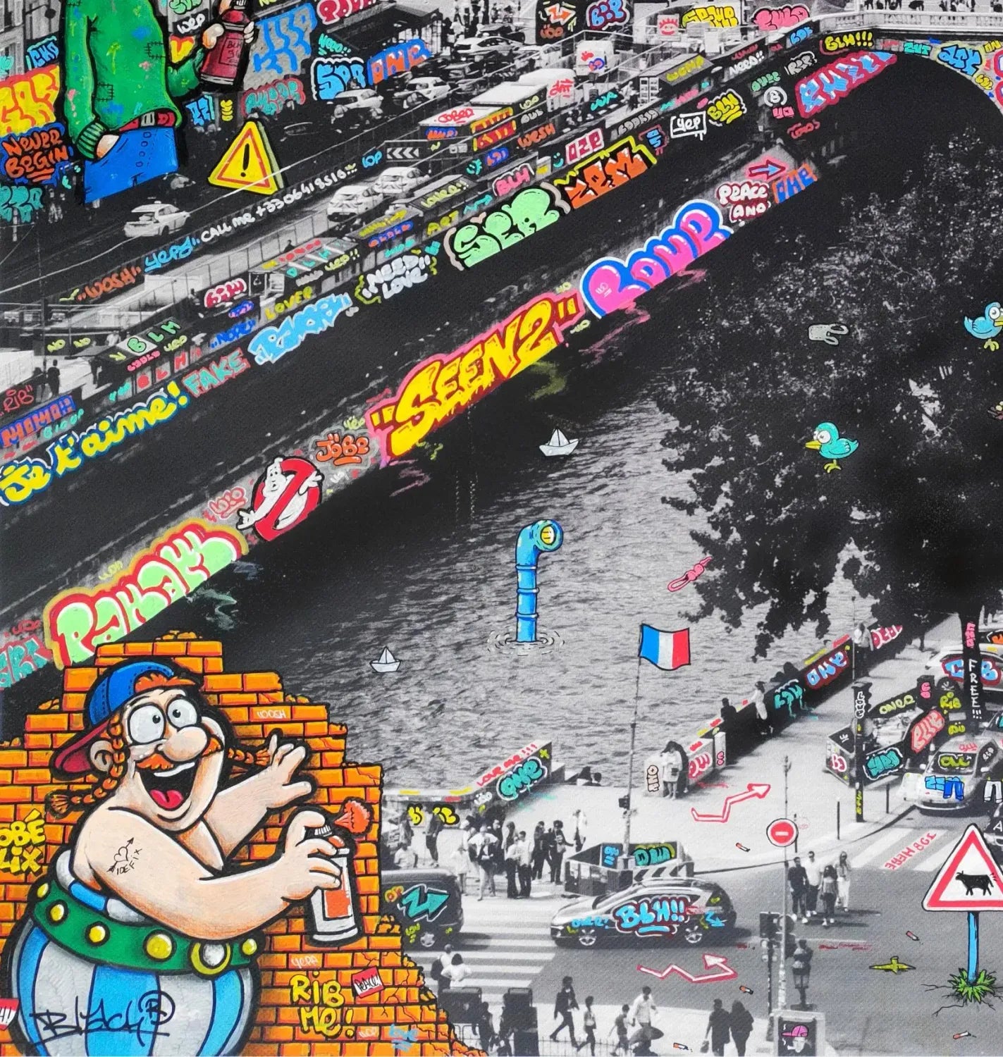 Editions d'art de BLACH a pour titre Paris Bande déssinée Vertical XL style graffiti, street art dim : BLACHprix:220