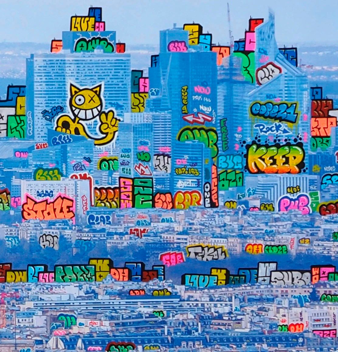 Editions d'art de BLACH a pour titre Paris panoramique bleu style street art dim : BLACHprix:240