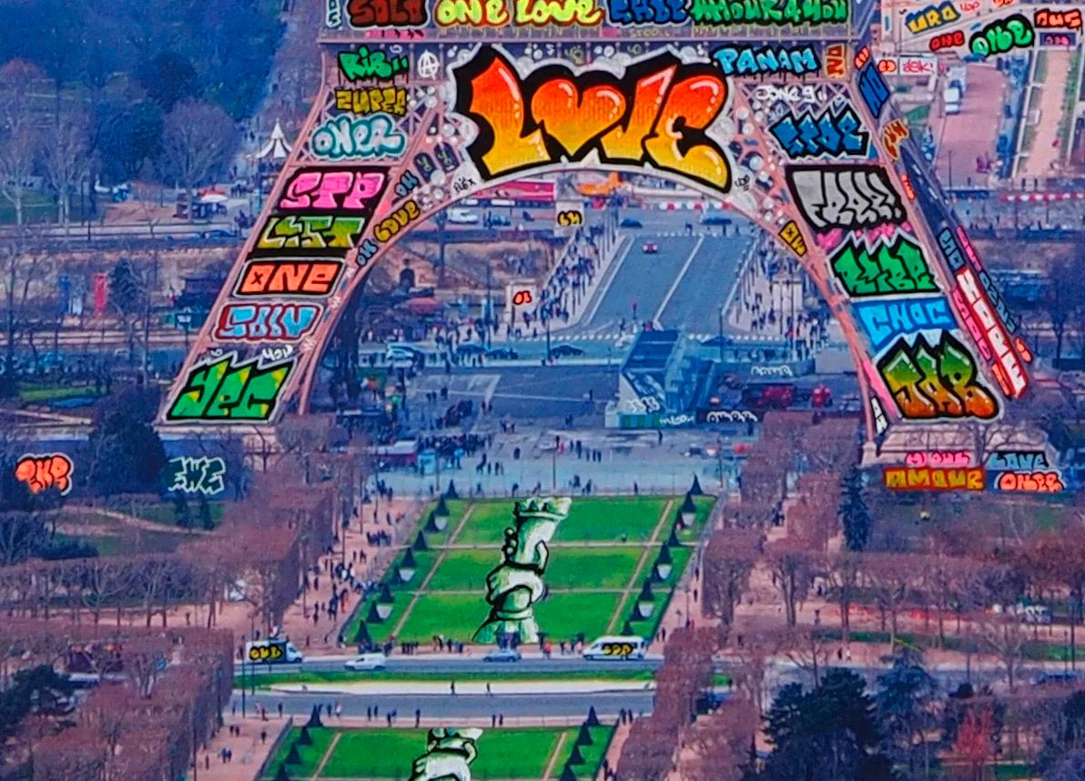 Editions d'art de BLACH a pour titre Paris panoramique bleu style street art dim : BLACHprix:240