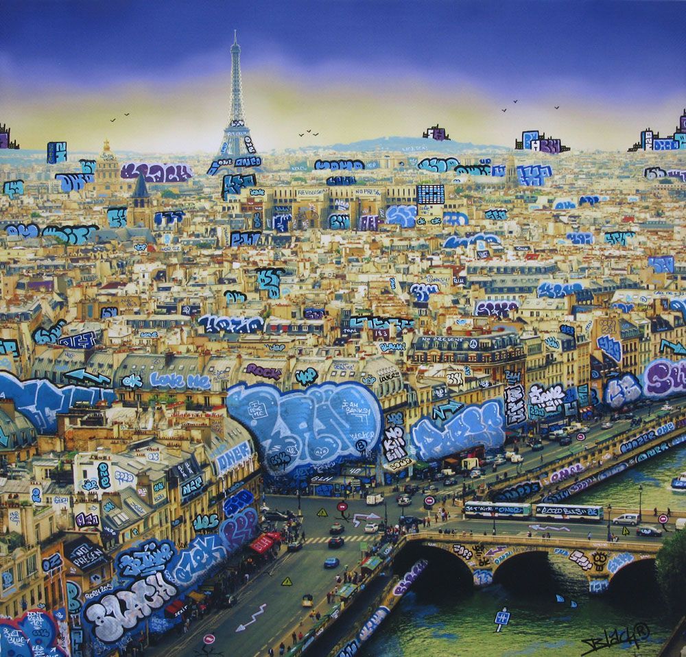 Tableau de BLACH a pour titre Paris Blue Graffiti style graffiti, street pop art dim : BLACHprix:160
