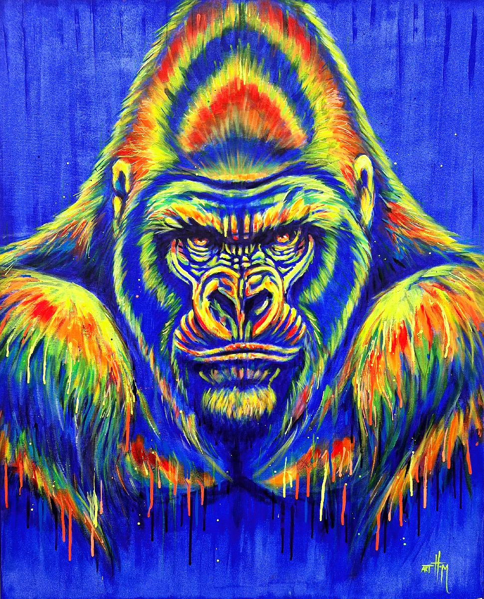 Tableau de ART HM a pour titre Bleu Kong UV style figuratif, graphique, street art dim : ART HMprix:1000