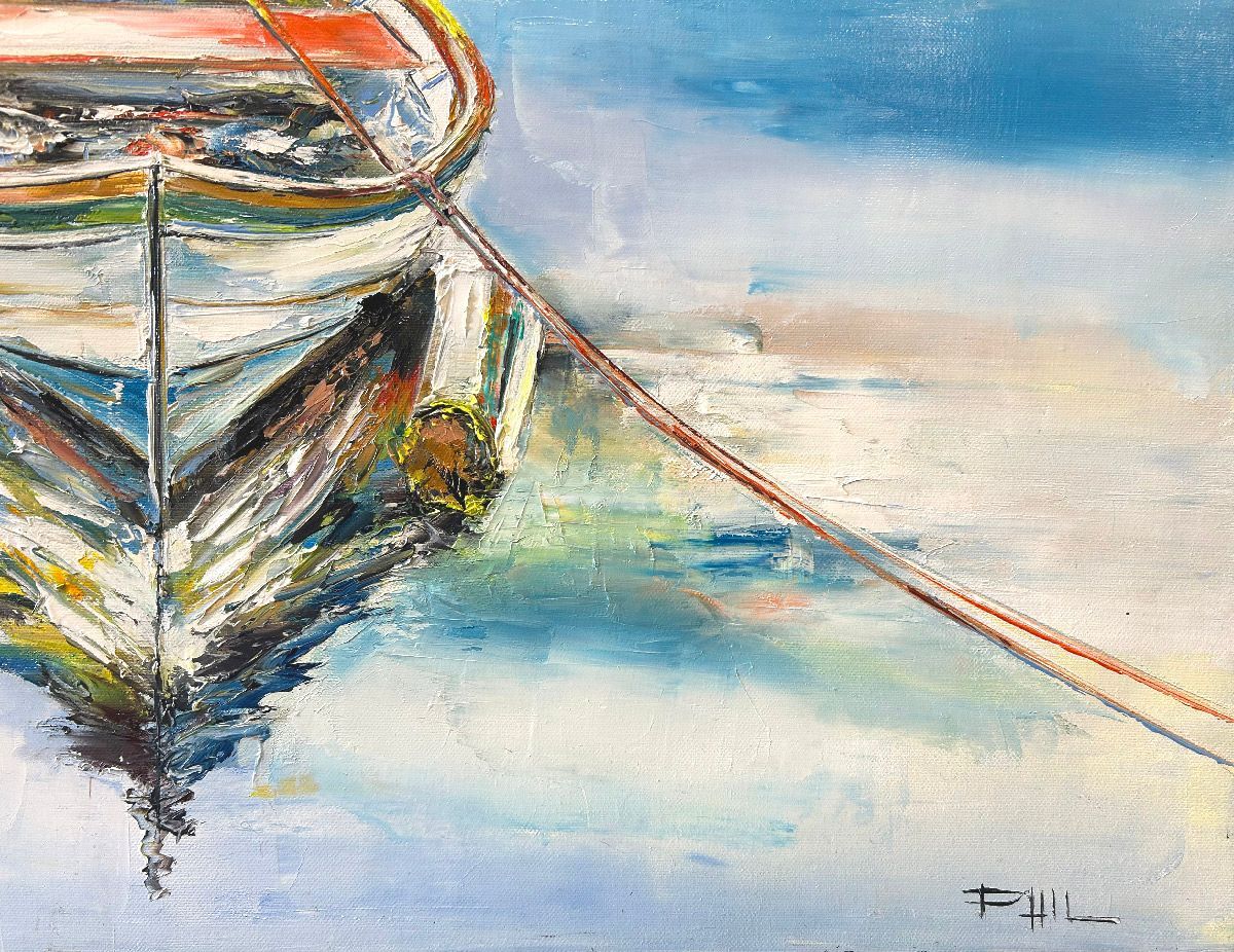 Tableau de PHIL a pour titre L'étang style figuratif dim : PHILprix:350