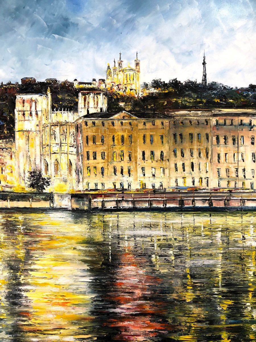 Tableau de PHIL a pour titre Quai de Saône, Lyon style abstrait dim : PHILprix:700