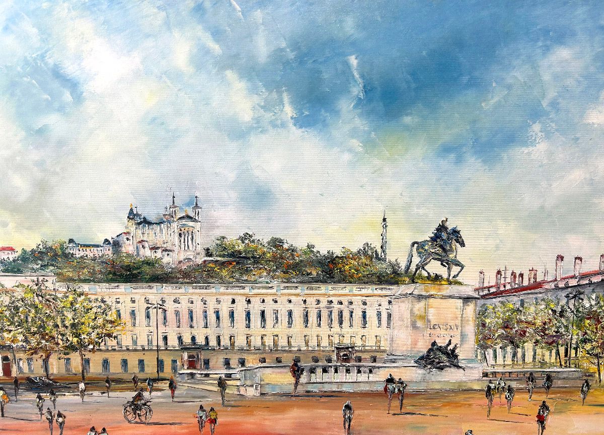 Tableau de PHIL a pour titre Place Bellecour, Lyon style figuratif dim : PHILprix:850
