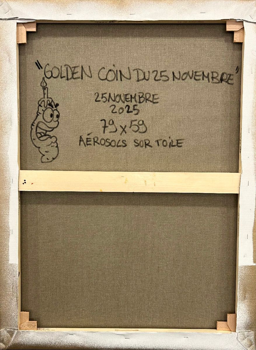 Tableau de Carotte a pour titre Golden coin style graffiti, street art dim : Carotteprix:450