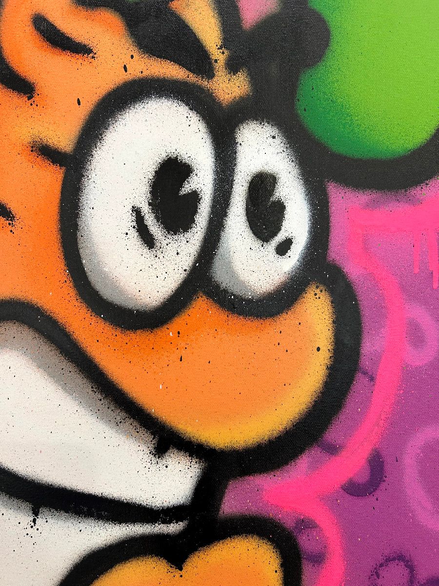 Tableau de Carotte a pour titre Pink bubbles style graffiti, street art dim : Carotteprix:450