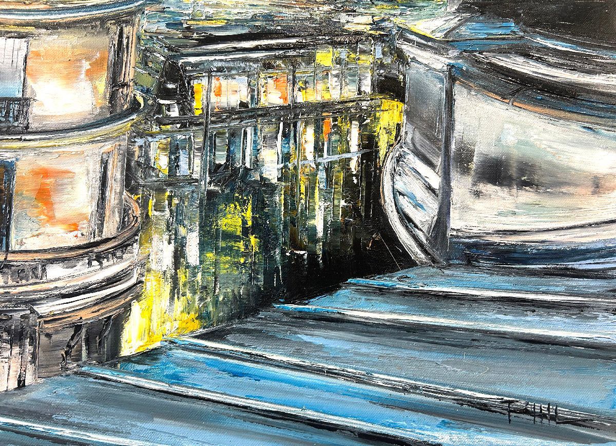 Tableau de PHIL a pour titre Sur les toits de Paris style figuratif dim : PHILprix:350