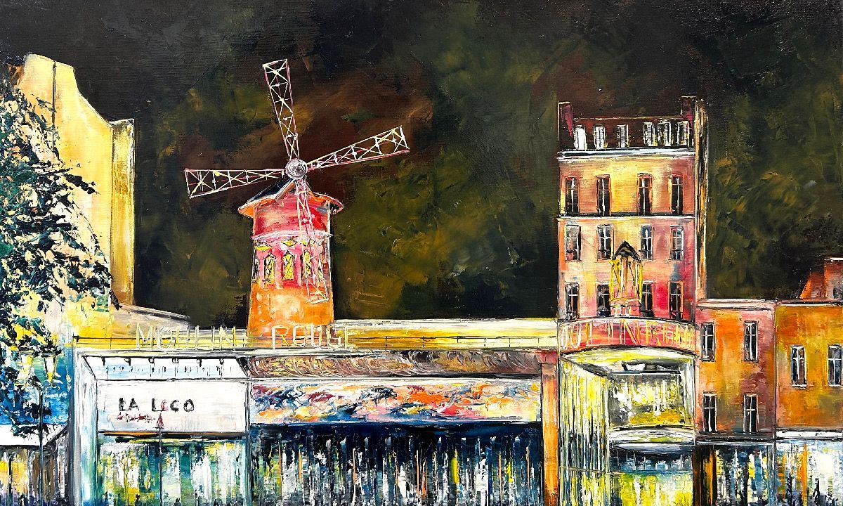 Tableau de PHIL a pour titre Le moulin rouge style figuratif dim : PHILprix:600